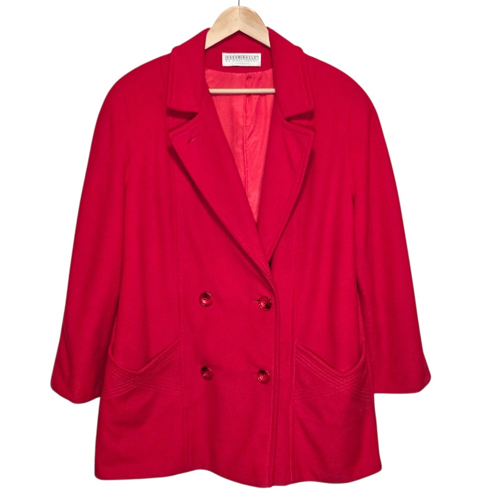 Kashmiracle Coat Womens L Red Double Breasted Wool Union Made Classic Vtg